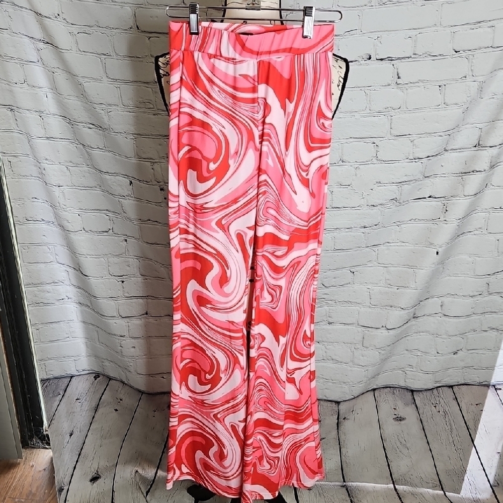 Shein Retro Style Pink Swirl Flare Leg Pull On Pants Size XS